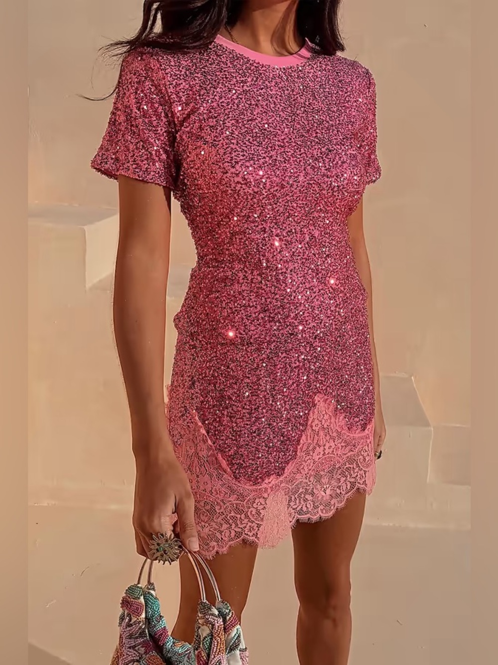 Never Fully Dressed Pink Sequin Mini Maeva top & skirt sold together